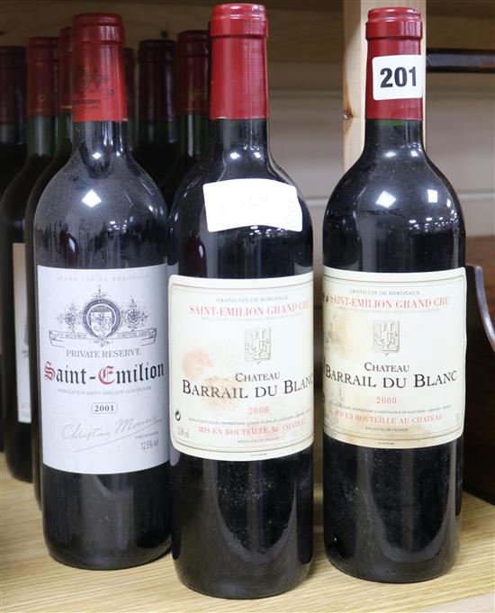 Five Chateau Barrail du Blanc, 2000, three Le Puy Du Chay, 2000, one Bertin 1990 and one St. Emilion, 2001